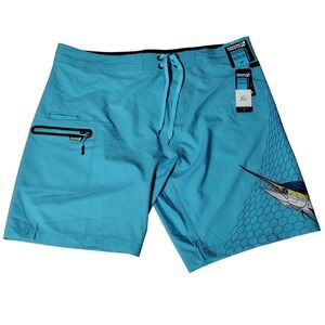 Hook & Tackle Marlin Honeycomb Board Shorts Sz 40 (40"x8") Blue Swim Trunks NEW